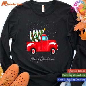 Red Truck Christmas Tree Lights Family Matching Vintage T-shirt
