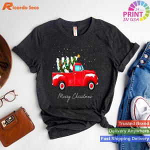 Red Truck Christmas Tree Lights Family Matching Vintage T-shirt