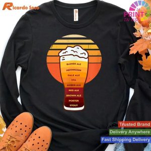 Retro Beer Types in a Glass with Foam Diversity Beer T-shirt