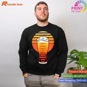 Retro Beer Types in a Glass with Foam Diversity Beer T-shirt