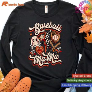Retro Groovy Baseball Mama Softball Mom Smile Face T-shirt