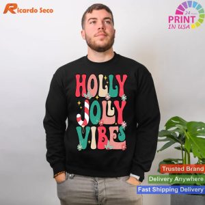 Retro Holly Xmas Jolly Vibes Funny Matching Christmas Season T-shirt