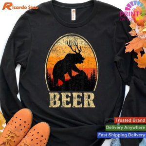Retro Vintage Funny Beer Bear Deer T-shirt