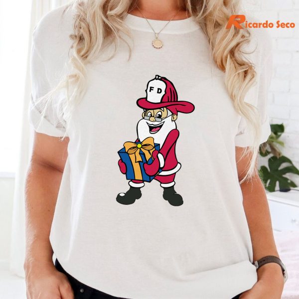 Santa Claus Firefighter Christmas T-shirt is worn on the human body