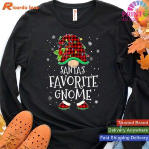 Santa's Favorite Gnome Red Plaid Matching Christmas Pajama T-shirt