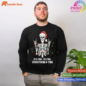 Skeleton Christmas Shirt Im Fine Christmas Lights Funny Xmas T-shirt