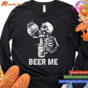 Skeleton Scary Spooky Drinking Men Party Gift Beer Me T-shirt