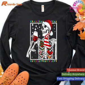 Smiling Skull Drinking Wine Christmas T-shirt