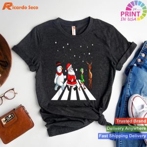 Snowman Santa Elf Reindeer Crossing Christmas Pajama X-Mas T-shirt