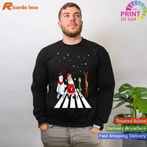 Snowman Santa Elf Reindeer Crossing Christmas Pajama X-Mas T-shirt