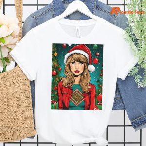 Taylor Swift Christmas T-Shirt hung on a hanger