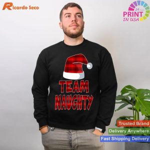 Team Naughty Santa Red Plaid Claus Christmas Pajama Family T-shirt