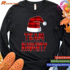 Team Naughty Santa Red Plaid Claus Christmas Pajama Family T-shirt