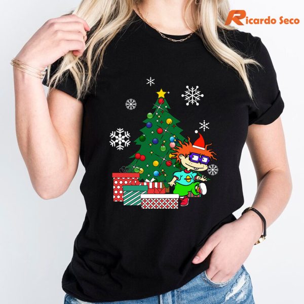 The Rugrats Christmas T-shirt is worn on the human body