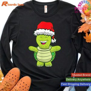 Turtle With Santa Hat Cute Turtle Christmas T-shirt