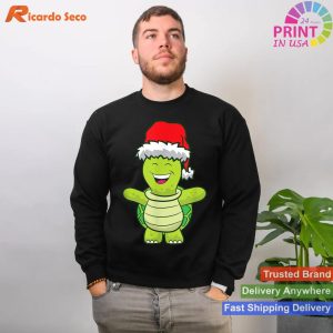 Turtle With Santa Hat Cute Turtle Christmas T-shirt