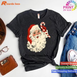 Vintage Retro Santa Claus Candy Cane Christmas Holiday T-shirt