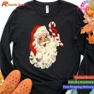Vintage Retro Santa Claus Candy Cane Christmas Holiday T-shirt