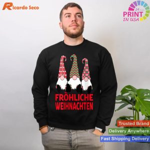 Womens FrÃ¶hliche Weihnachten German Christmas Nordic Gnomes V-Neck T-shirt