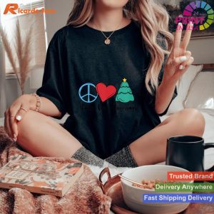 Womens Funny Peace Love Christmas Xmas Holiday 2022 V-Neck T-shirt