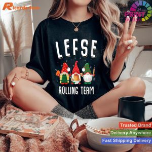 Womens Lefse Rolling Team Christmas Baking Gnomes V-Neck T-shirt