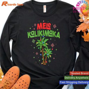 Womens Mele Kalikimaka Hawaiian Christmas Palm Tree Lights Xmas V-Neck T-shirt