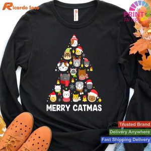 Womens Merry Catmas Funny Christmas Cat Shirt for Cat Lovers T-shirt