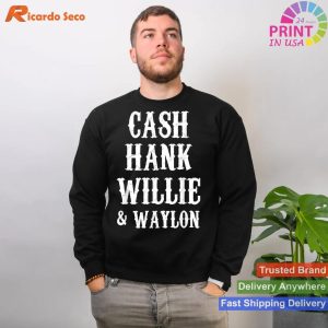 Cash Hank Willie and Waylon Country Music T-shirt - Tribute to Country Legends Tee