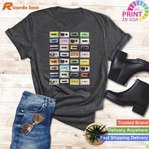 Cassette Tapes Mixtapes 1980s Radio Music Graphic Print T-shirt - Retro Cassette Tapes Tee