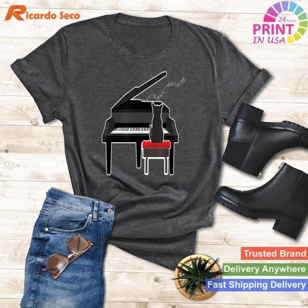 Cat Playing Piano Music Lover Funny T Shirt T-shirt - Whimsical Cat Piano Player Tee