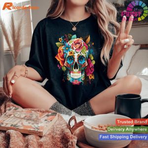 Colorful Day of the Dead Sugar Skull Tee Cute Flowery Apparel