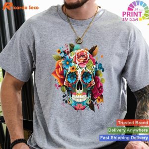 Colorful Day of the Dead Sugar Skull Tee Cute Flowery Apparel