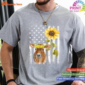 Cow Lover's Pride - USA Flag Sunflower Tee for Cow Enthusiasts