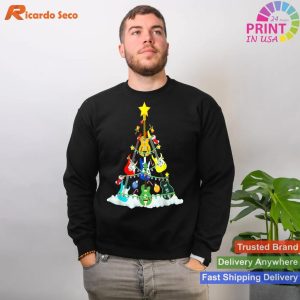 Cute Guitar Christmas Tree Music Stocking Stuffer T-shirt