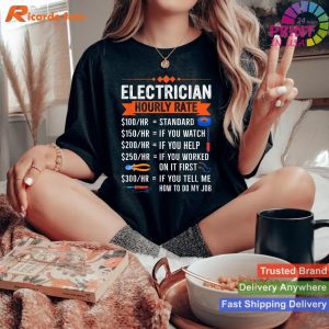 Electrician Hourly Rate T-Shirt with Electric Tools Drawings