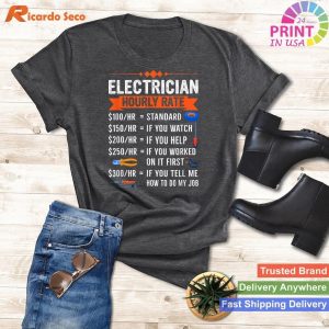 Electrician Hourly Rate T-Shirt with Electric Tools Drawings