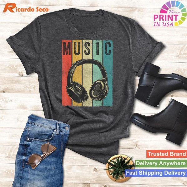 Electronic Music Lover DJ Gift Vintage Retro Headphones T-shirt