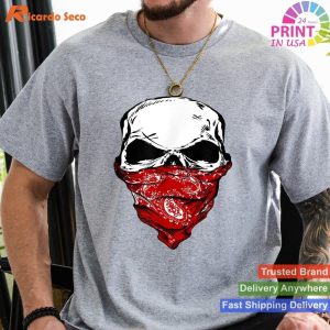 Fearless Skeleton Skull Head Red Bandana Face Mask Tee Bold Skull Design