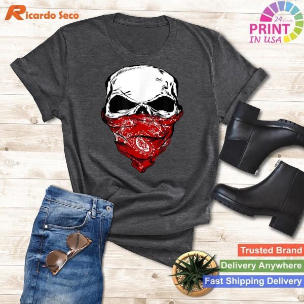 Fearless Skeleton Skull Head Red Bandana Face Mask Tee Bold Skull Design