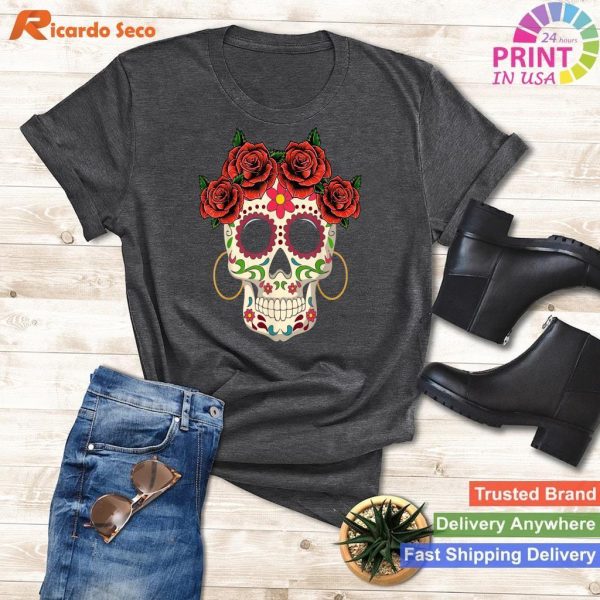 Floral Sugar Skull Tee for Women Dia De Los Muertos Girl Fashion