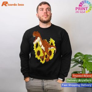 Floral Sunshine T-Rex - Yellow Flowers and Sunflowers Dinosaur Tee