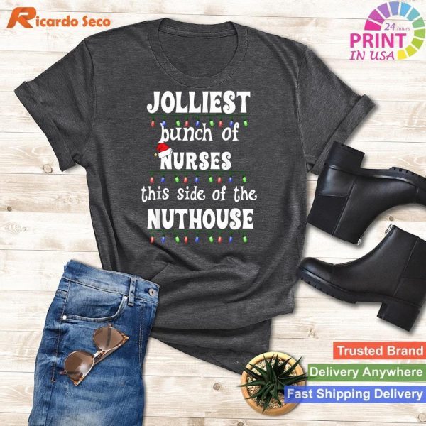 Funny Christmas Nurse Group T-shirt Jolliest Bunch of Nurses Tee