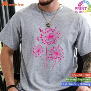 Funny Music Notes Gift For Men Women Cool Dandelion Flower  T-shirt