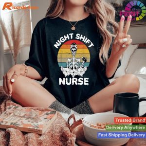 Funny Night Shift Nurse Skeleton T-shirt Halloween RN Women's Tee