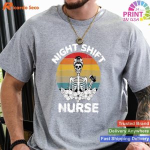 Funny Night Shift Nurse Skeleton T-shirt Halloween RN Women's Tee
