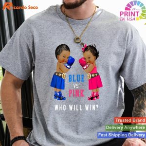 Gender Reveal Blue vs Pink Ethnic Boxing Babies Announcement T-shirt
