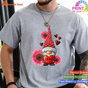 Gnome Valentines Day - Cute Gnome Heart Leopard Sunflower Love Tee