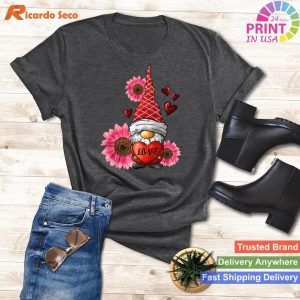 Gnome Valentines Day - Cute Gnome Heart Leopard Sunflower Love Tee