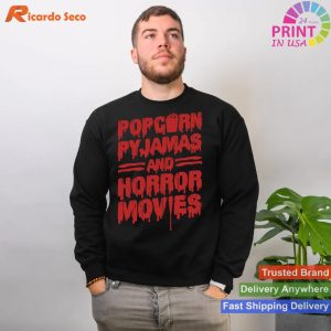 Horror Movie Night T-Shirt - Popcorn, Pajamas, and Scary Films