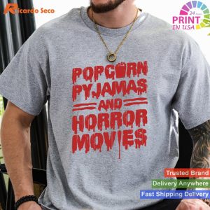 Horror Movie Night T-Shirt - Popcorn, Pajamas, and Scary Films